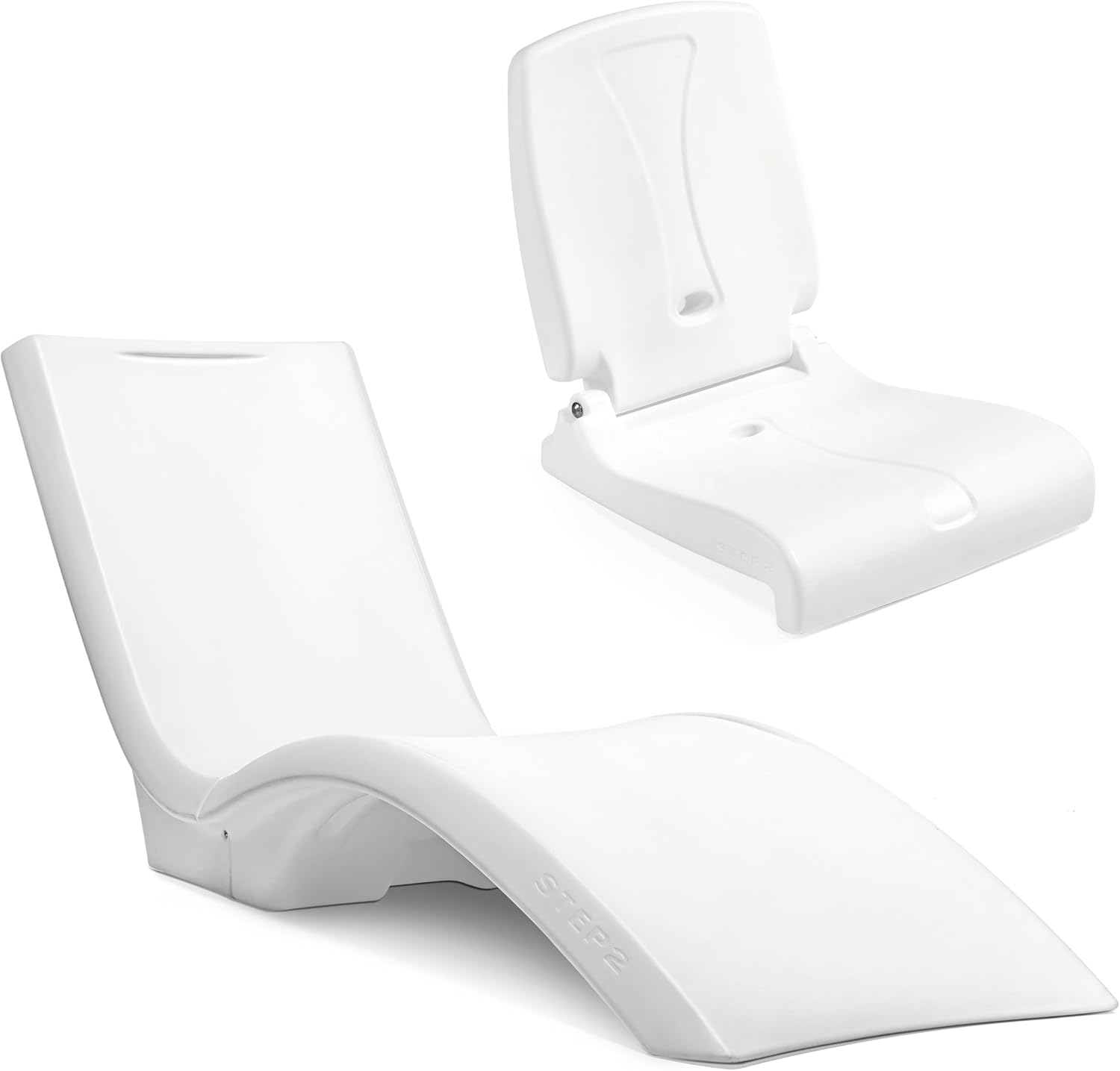 Step2 Vero Pool Lounger and Folding Adult Flip Seat Bundle, Outdoor/Indoor Waterproof Patio Furniture, Provides Back Support When Sitting, Made of Durable Plastic, White