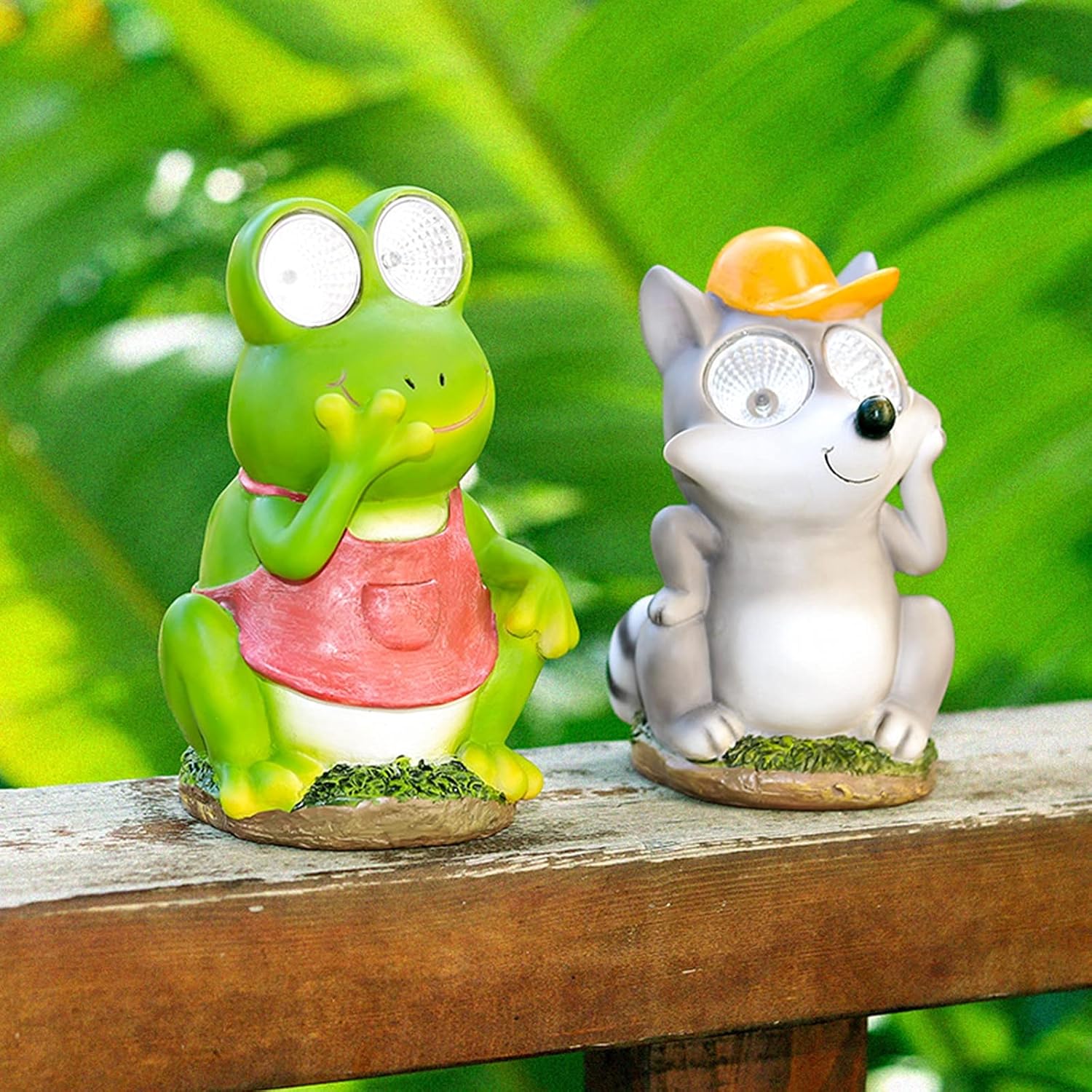 Garden Ornament, Small Animals Figurine, Solar Powered Outdoor Lights, Waterproof Resin Garden Statue for Yard Lawn Decoration Gift,1 Pair Gift