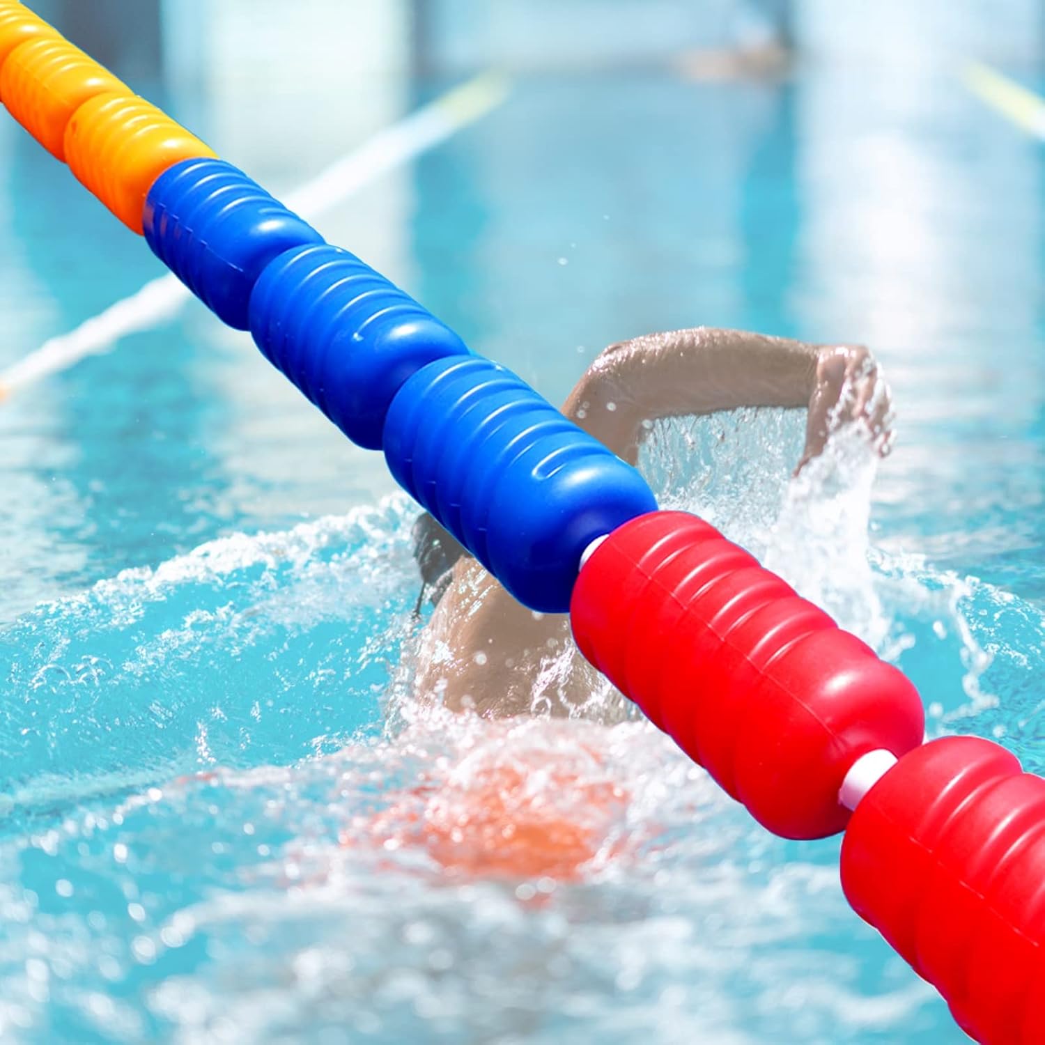 Pool Lane Divider Floats, Safety Rope Line for Home School Swimming Pools Division Shallow Deep Water, with Bright Oval Buoys & Nylon Cord(Width 9cm (3.5inch),1m (3.3ft))