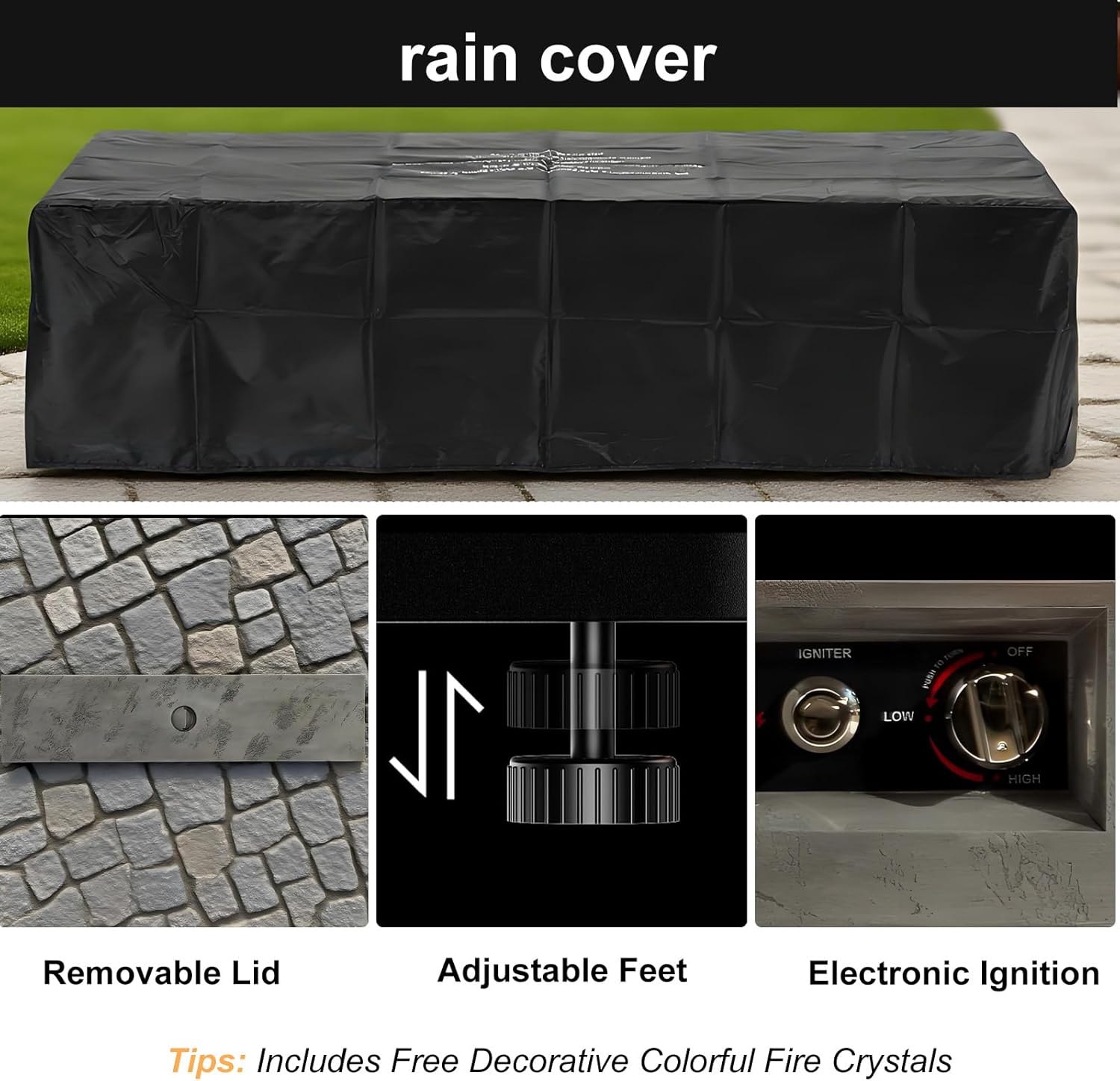 Propane Fire Pit Table, 55 Inch Firepits for Outside, Rectangle Gas Fire Pits for Outside Patio, Deck, Backyard, 50000 BTU, Free Waterproof Cover, Tank Outside, Tank Not Included, Brown+Gray