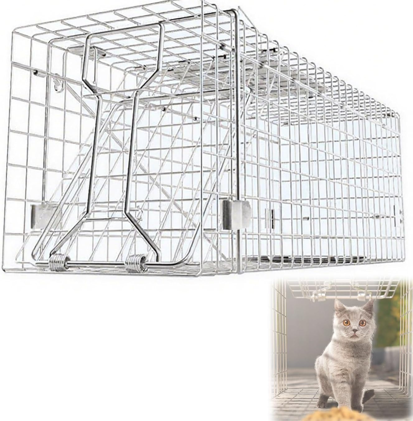 26 Inch Folding Animal Trap Cat Trap Cage, Humane Squirrel Live Trap Cage for for Feral Cats, Rabbits, Groundhogs, Stray Cats