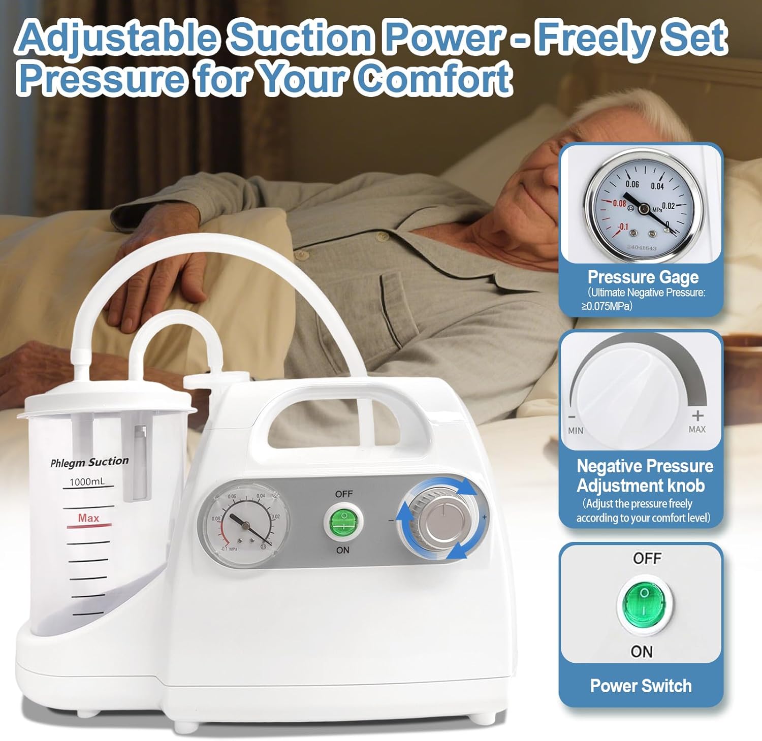 Portable Veterinary Suction Machine for Home Care, White Suction Machine with 1000ML Container and Other Accessories