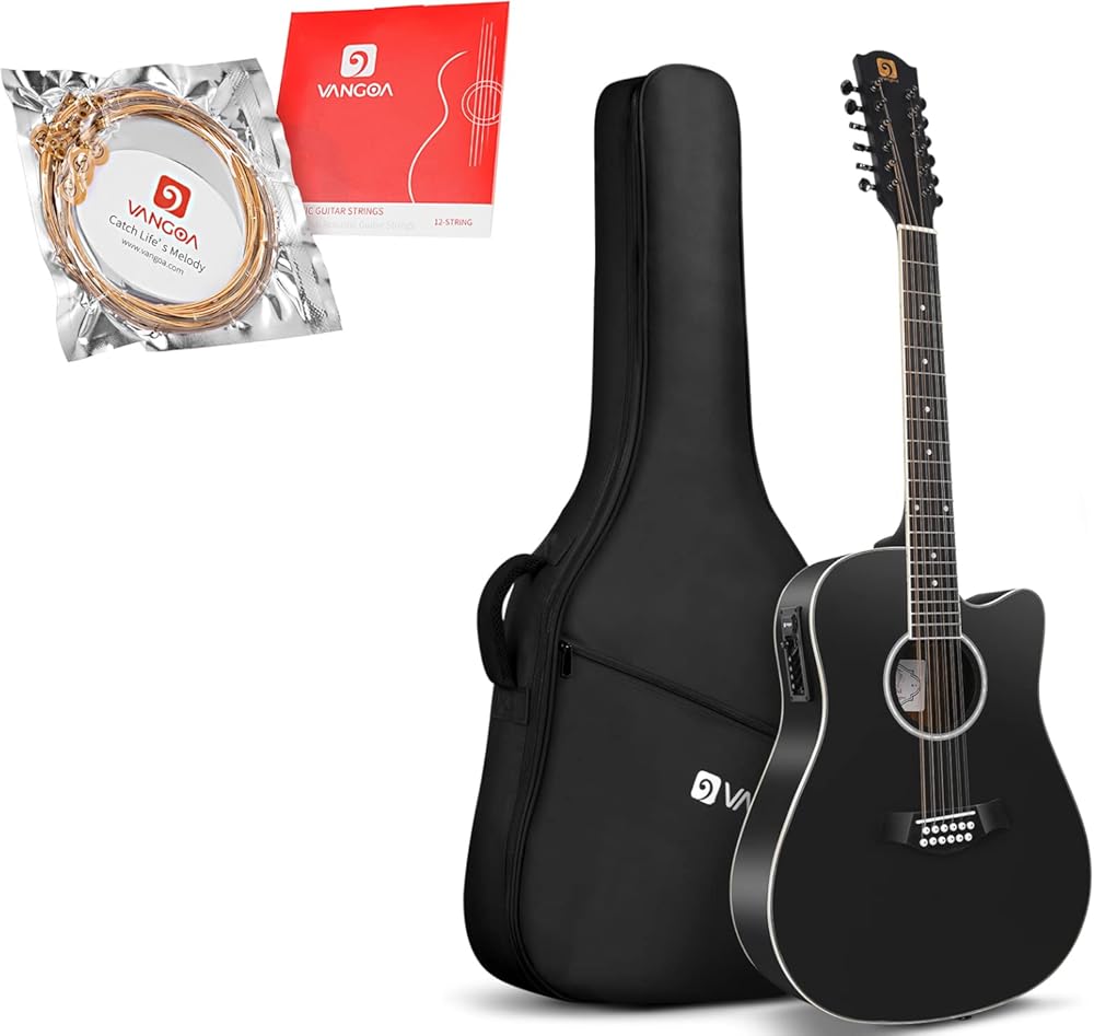 Vangoa 12 String Guitar, Twelve String Guitar Acoustic Electric Cutaway Guitarr Bundle with Strings Set
