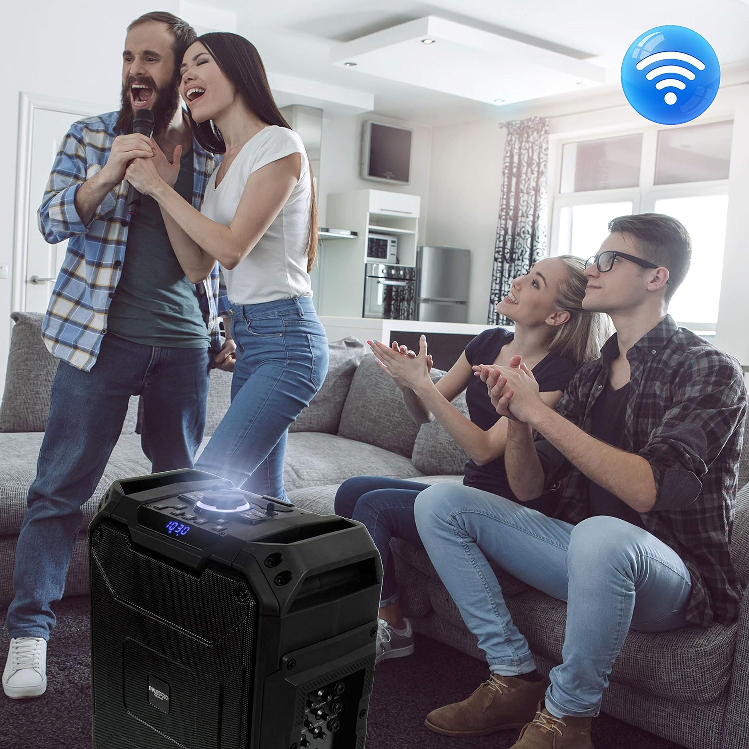 Pyle Portable Active PA Speaker System - 700W Wireless Bluetooth Compatible Battery Powered Rechargeable Sound Speaker Karaoke Microphone Set w/ MP3 USB FM Radio AUX, DJ LED Lights - PWMDJ88BT.5