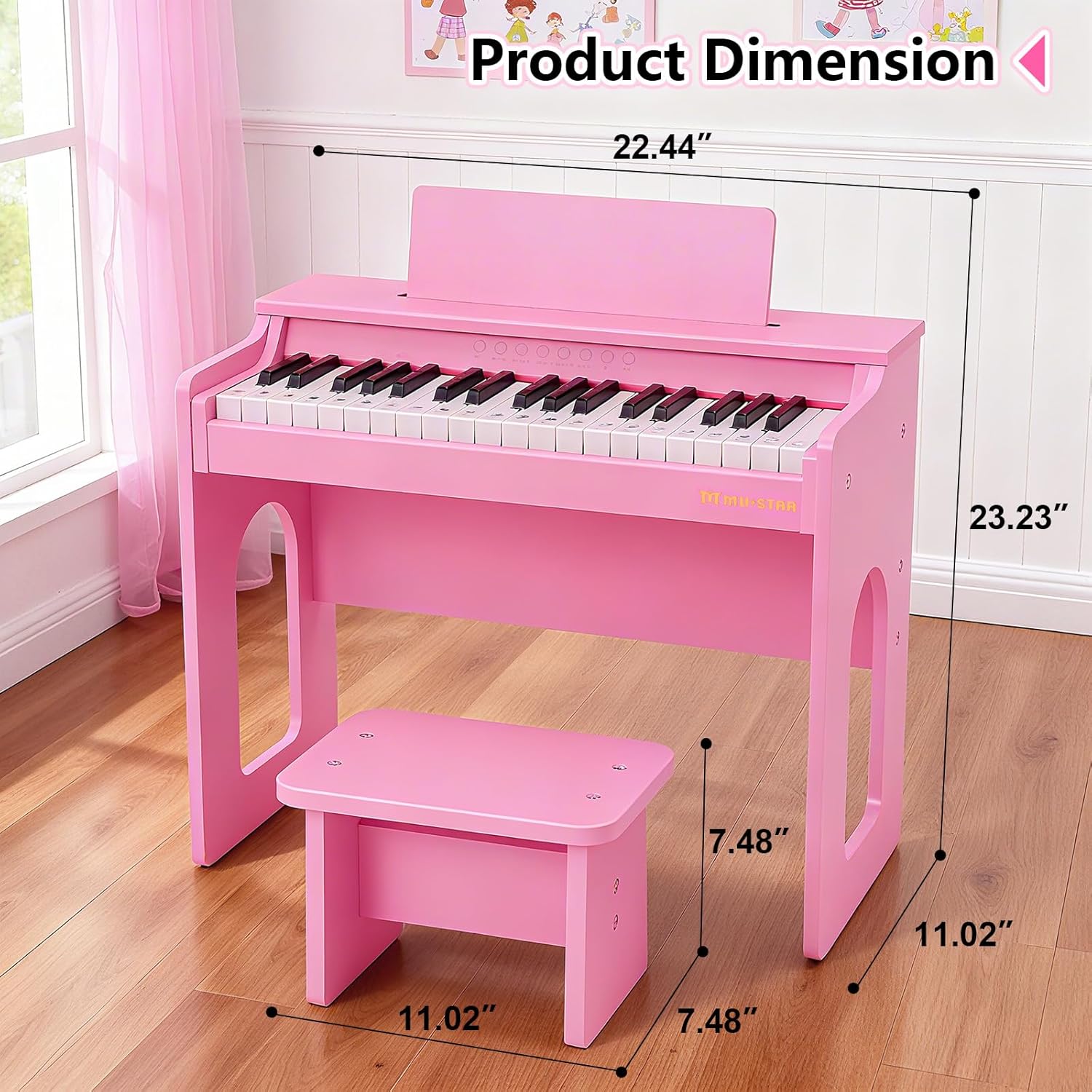Kids Piano Keyboard, 37 Keys Wooden Digital Piano for Kids with Bench,Song Book, DIY Stickers, Cover, Education Creative Musical Instruments Toy for Boys & Grils Gifts