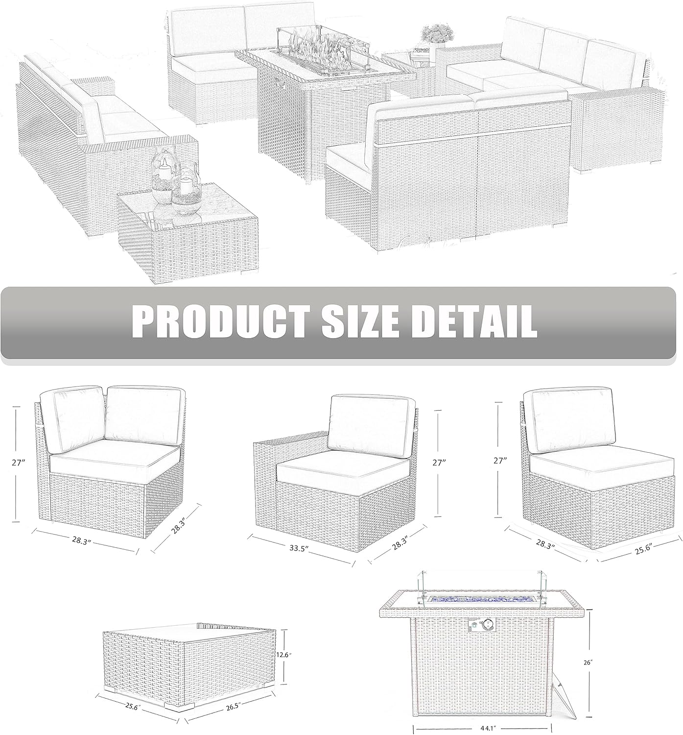 LayinSun 13 Pieces Outdoor Patio Furniture Set with 44