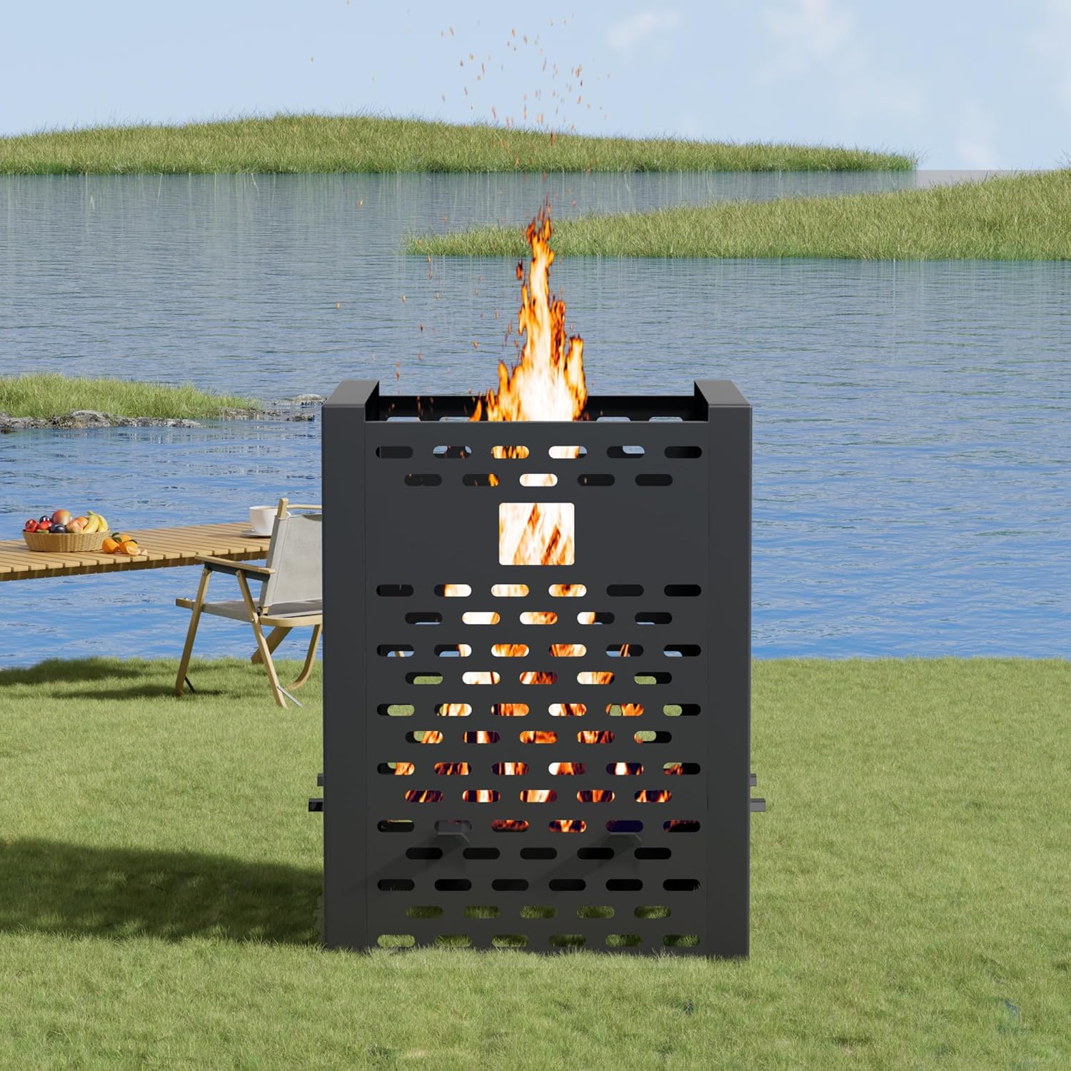 Burn Barrel for Outdoor Trash Burning – 30 Inch 63 Gallon Heavy Duty Fire Pit Cage with Ventilation, Waterproof Cover, High Temp Coated Steel Burn Bin for Backyard, Farm, Camping