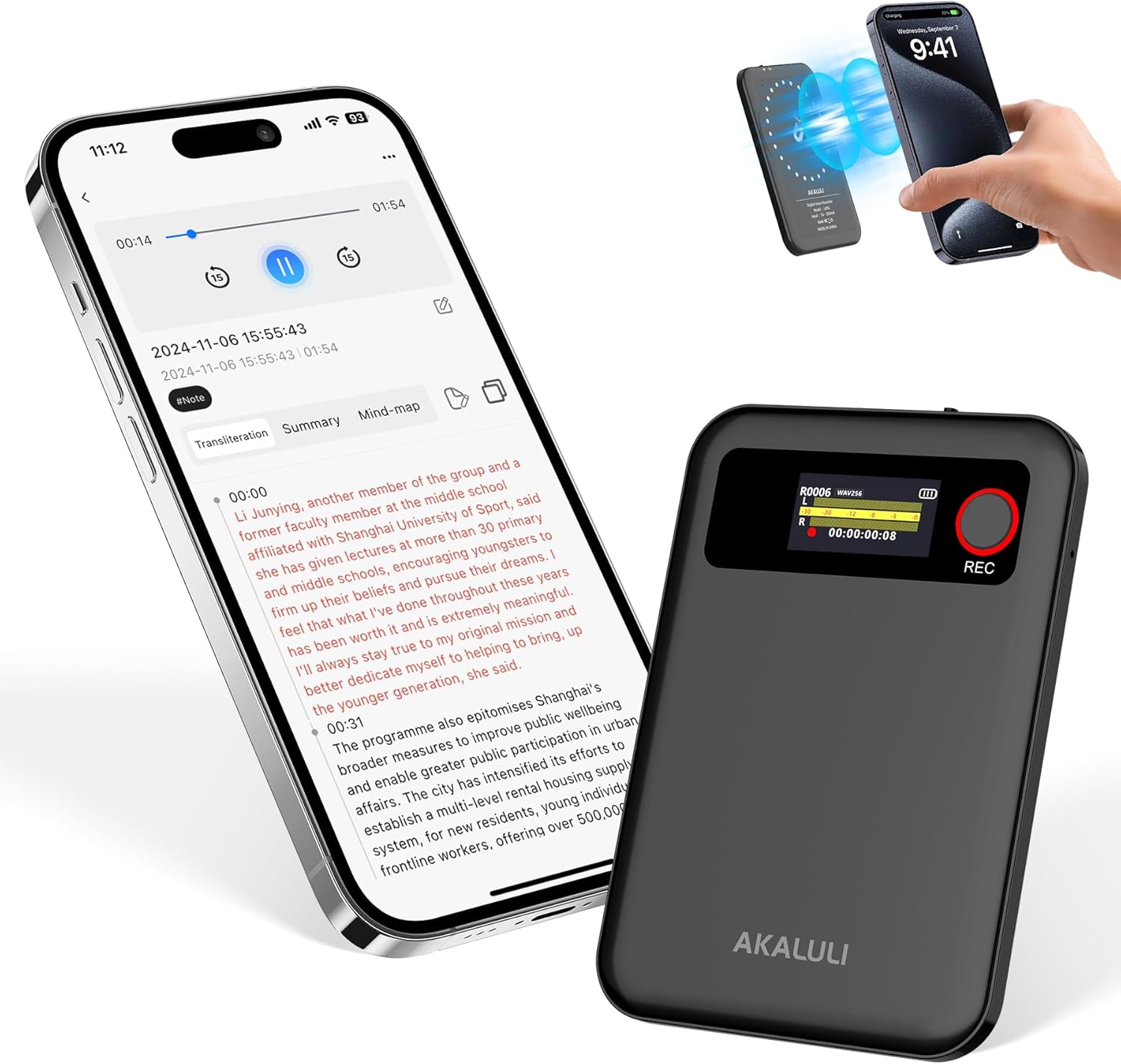 64GB AI Voice Recorder for Meetings,Calls&Lectures - Voice to Text Sound Audio Recorder with Bluetooth,App Control,Transcribe&Summarize by ChatGPT,Dictaphone Recording Device Built-in Magnetic