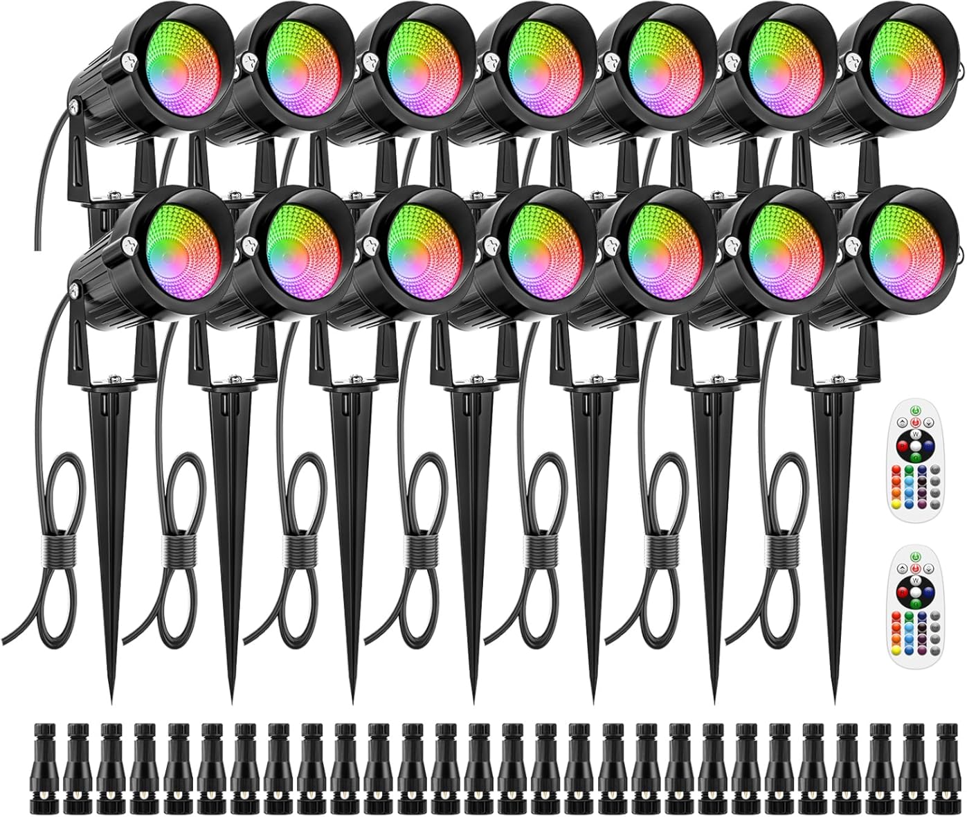ZUCKEO 12W RGB Low Voltage Landscape Lighting Remote Control Color Changing Landscape Lights, Waterproof LED Outdoor Spotlight for Garden Pathway House Christmas Decor, 14 Pack with Connector