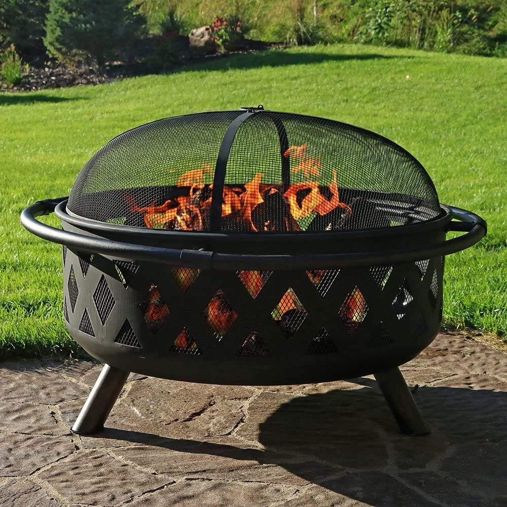 36 Inch Outdoor Fire Pit,with Cooking BBQ Grill Grate Fireplace Poker,Large Portable Wood Burning Firebowl