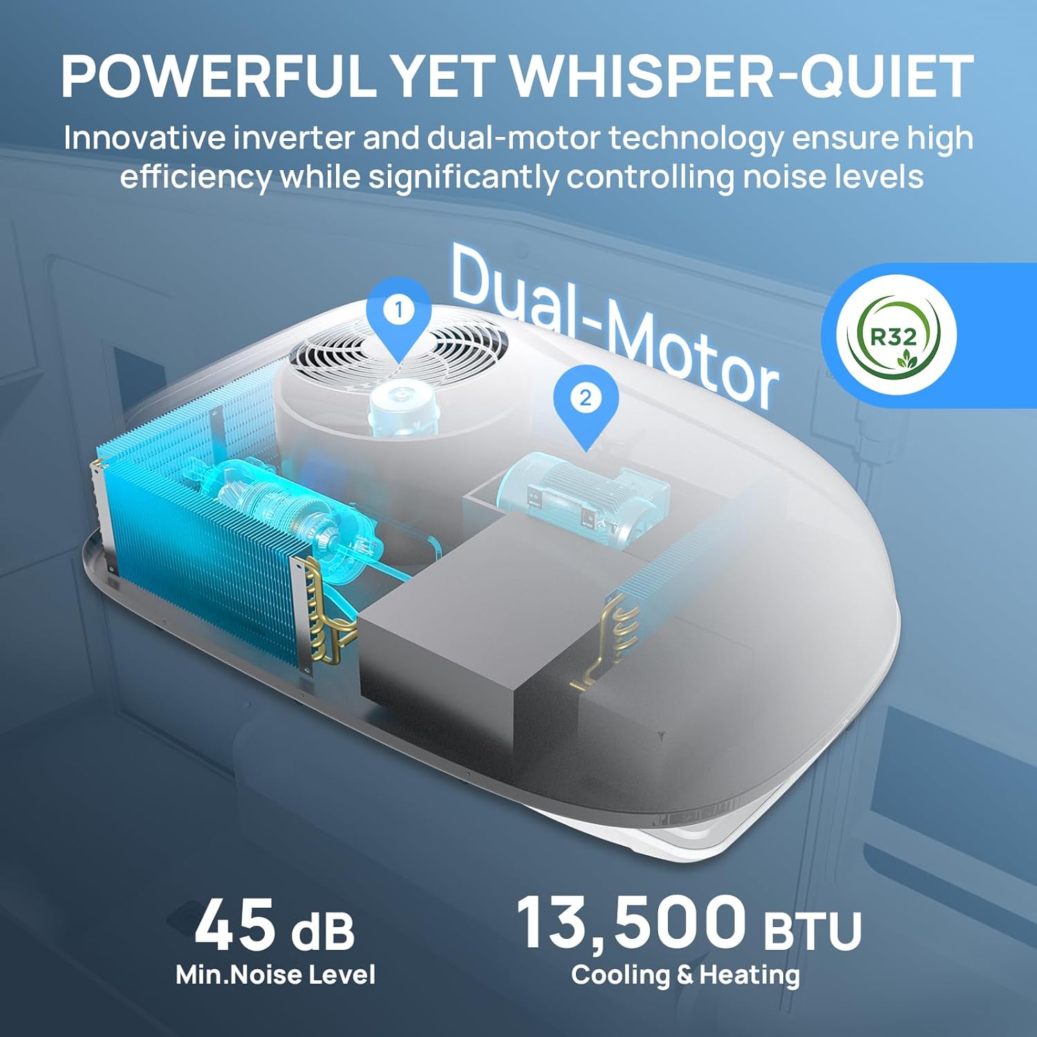 TURBRO Inverter 13.5K BTU RV Air Conditioner with Cooling and Heat Pump | Non-Ducted Low-Profile Rooftop Unit | Quiet Operation | WiFi & Remote Control | LED Atmosphere Light, White