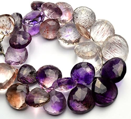 LKBEADS 1 Strand Natural Amethyst Rutile Faceted Heart Shape Briolettes 8