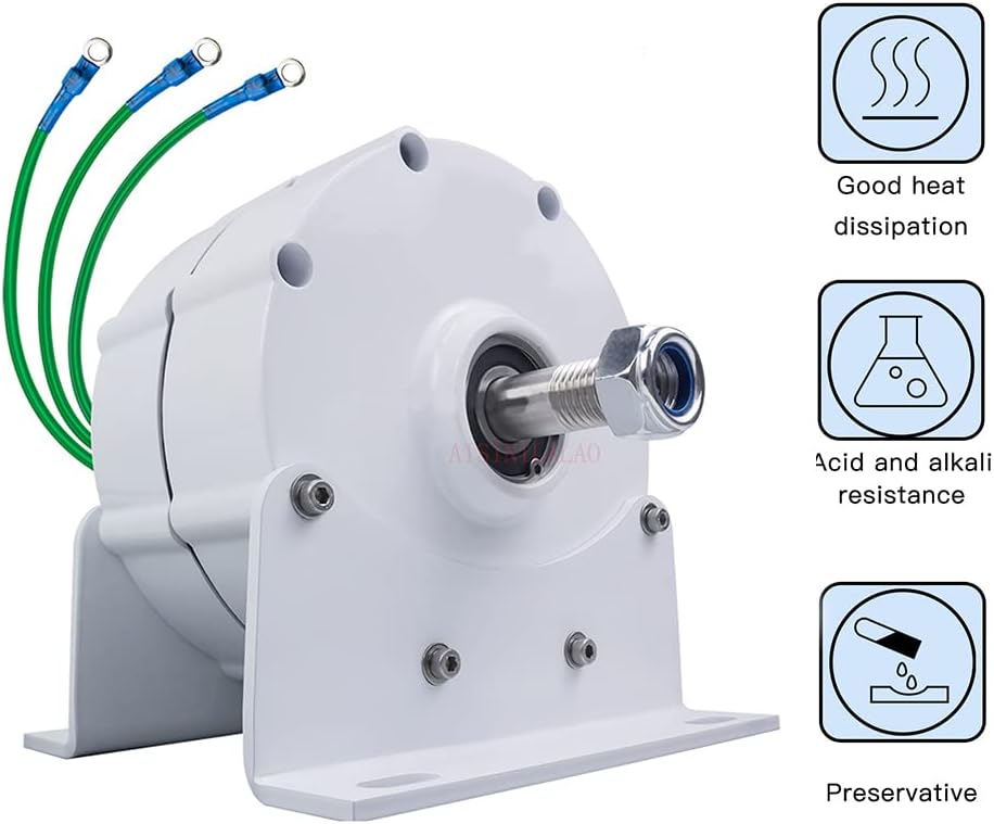Low Speed AC Permanent Magnet Alternator,3000W 12V 24V 48V 3 Phase Gearless Permanent Magnet AC Alternators for Wind Turbine Home Use (with Base)