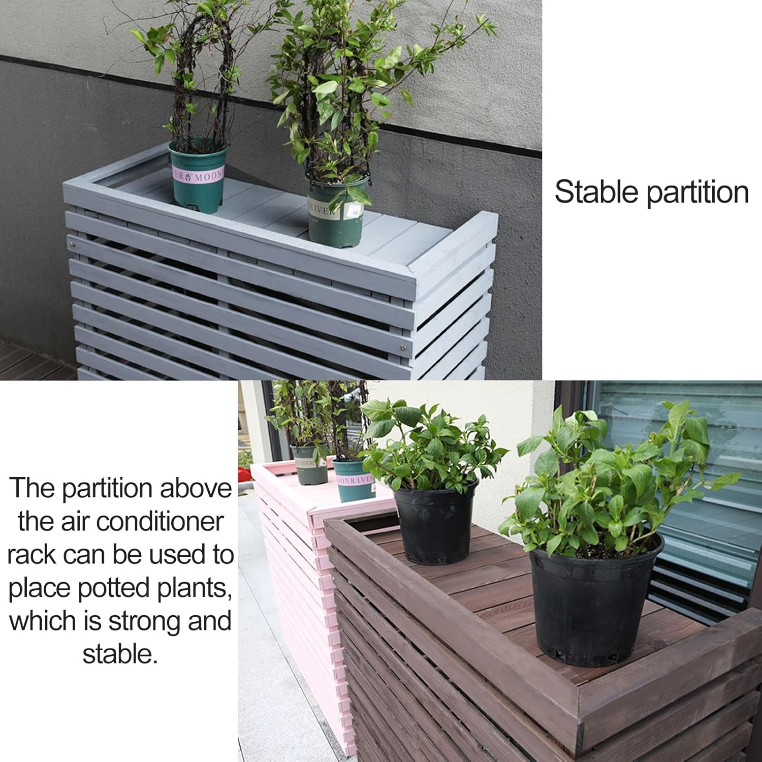 Air Conditioner Fence Screen Outdoor, Wooden Split AC Cover for Outside Units, Shelf Plant Stand for Outdoor, Garden (Color : Natural, Size : 105x95x45cm)