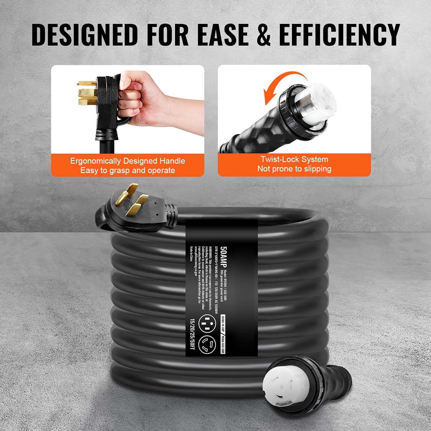 Happybuy 50FT Generator Cord & Power Inlet Box Kit, 50 Amp, NEMA 14-50P/SS2-50R, Twist Lock Connector, Pre-Drilled Inlet Box for Generator to House, ETL Listed