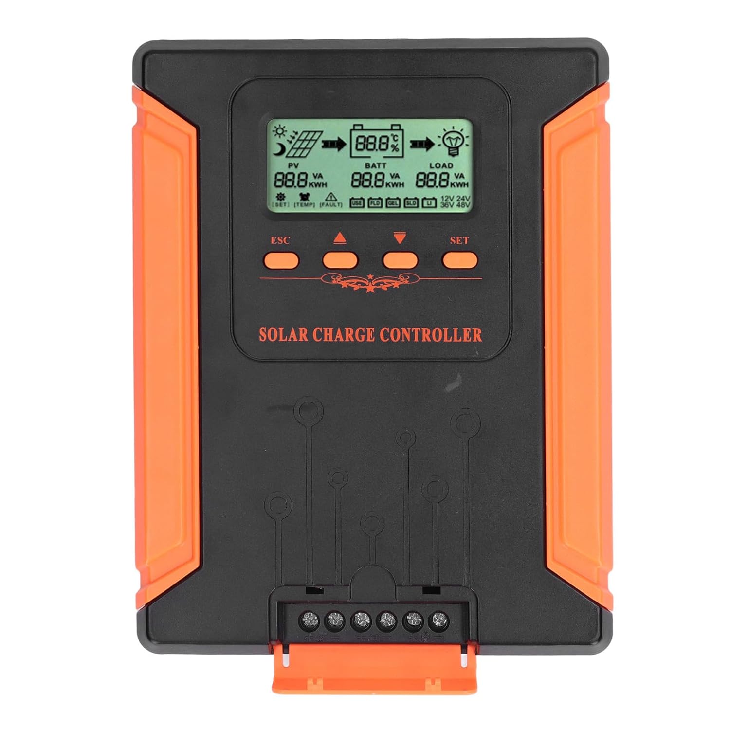 Walfront Solar Controller 180V Input MPPT Intelligent Regulator with LCD Display 12V 24V 36V 48V Auto Recognition (50A)