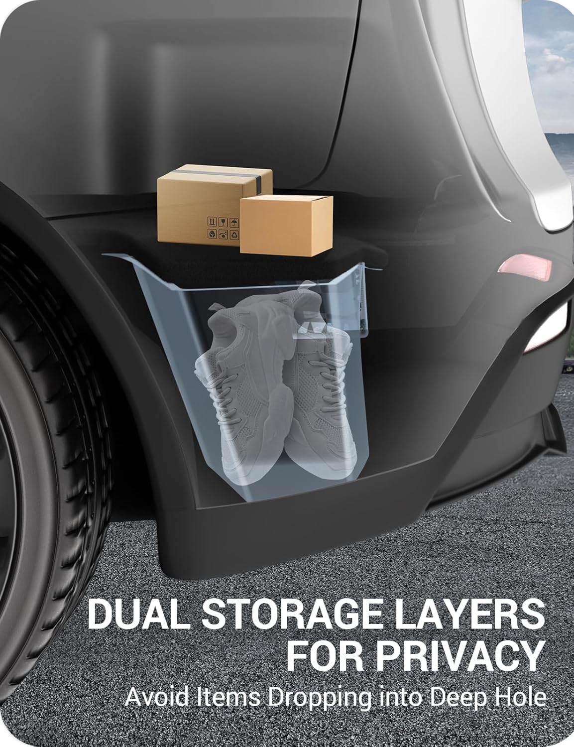 BASENOR 2025 2026 Tesla Model Y Trunk Storage Bins, Trunk Organizer with Carpeted Lid, Rear Trunk Side Storage Box for Model Y Juniper Interior Accessories (Standard/Premium/Performance)