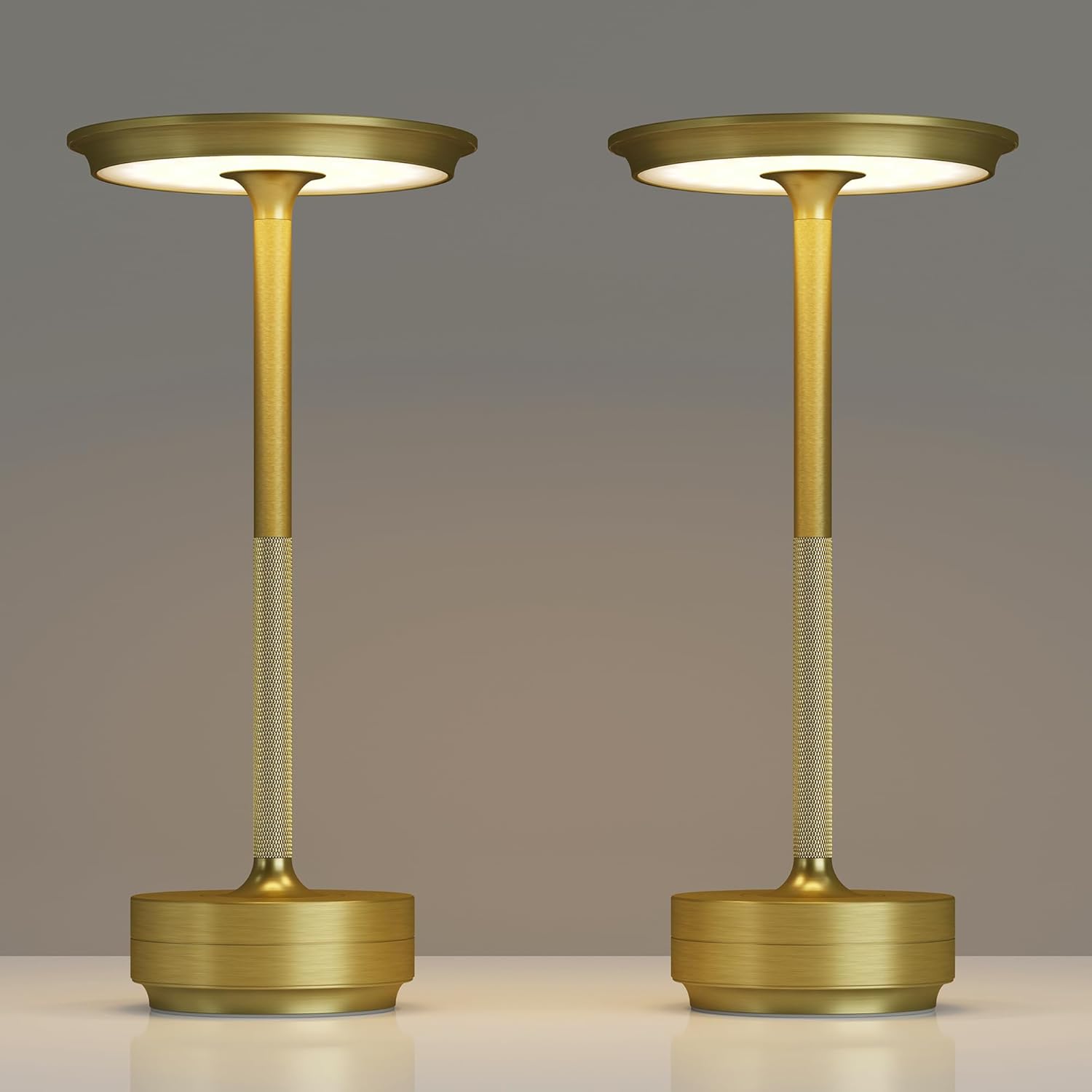 2 Pack Rechargeable Cordless Table Lamps, Portable 5000mAh Battery Table Light, 3 Color Stepless Dimming LED Table Light with Memory Function, for Outdoor/Dinner/Patio/Restaurant.(Gold)