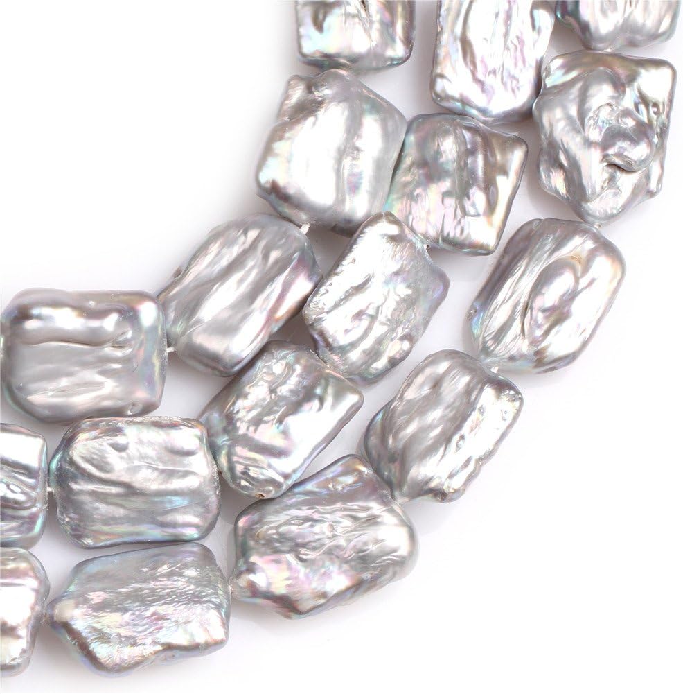 JOE FOREMAN 17x24mm Nuclear Edison Pearl Semi Precious Gemstone Gray Rectangle Loose Beads for Jewelry Making DIY Handmade Craft Supplies 15