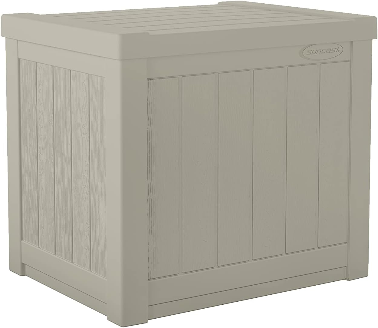 Suncast 22-Gallon Small Deck Box - Lightweight Resin Indoor/Outdoor Storage Container and Seat for Patio Cushions and Gardening Tools - Store Items on Patio, Garage, Yard - Light Taupe