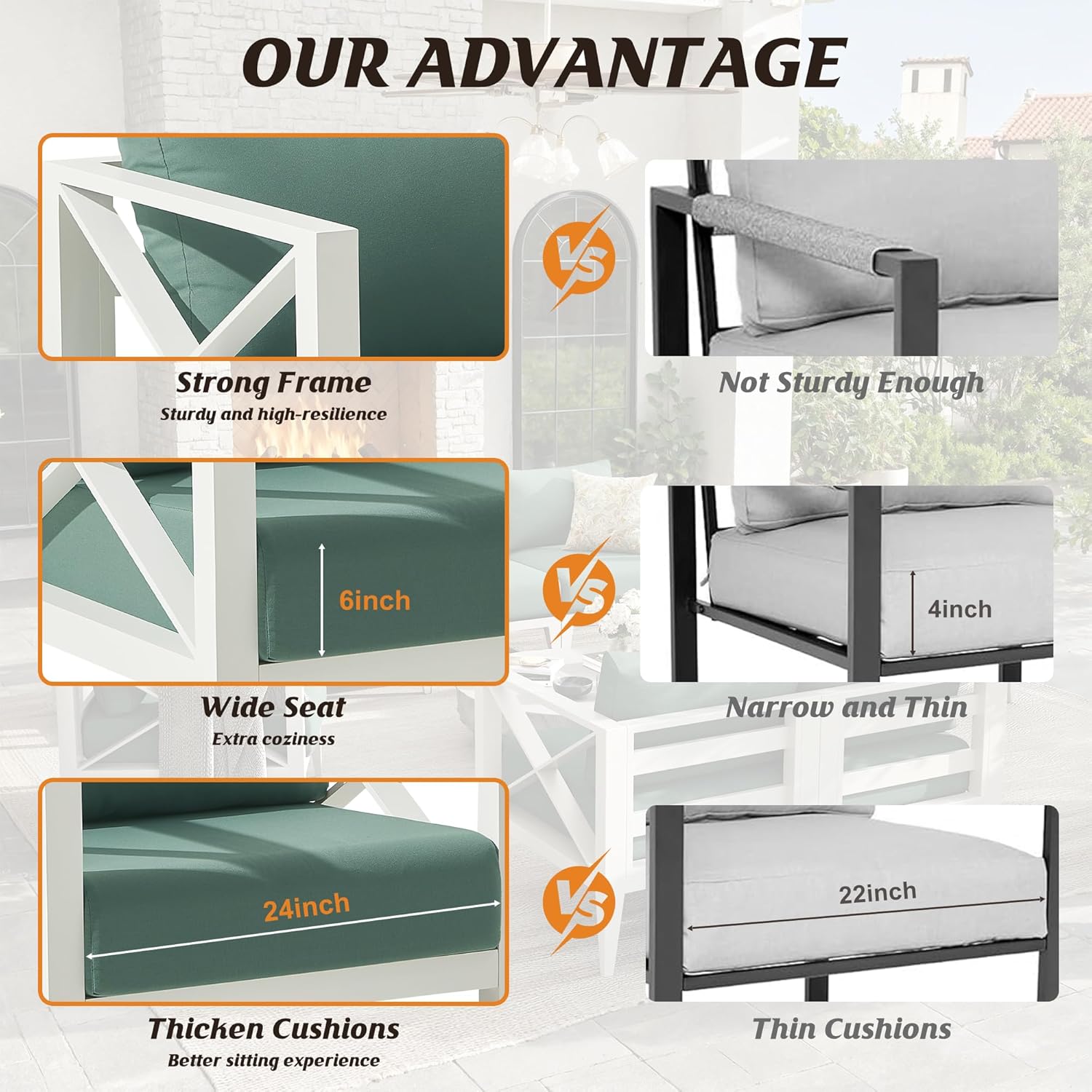 Aluminum Patio Furniture Set with Fire Pit Table,7-Seats Patio Sectional Conversation Sofa with 6