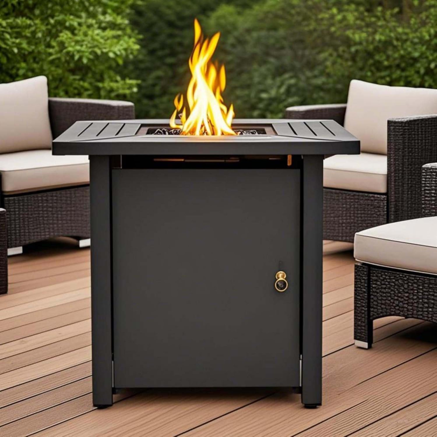 30'' Gas Firepit Table for Outside Patio, 50000 BTU Square Fire Pit Tables with Storage Compartment, Propane Fire Table with Lid for Deck Garden Courtyard, Easy Assembly (Black - 30'')
