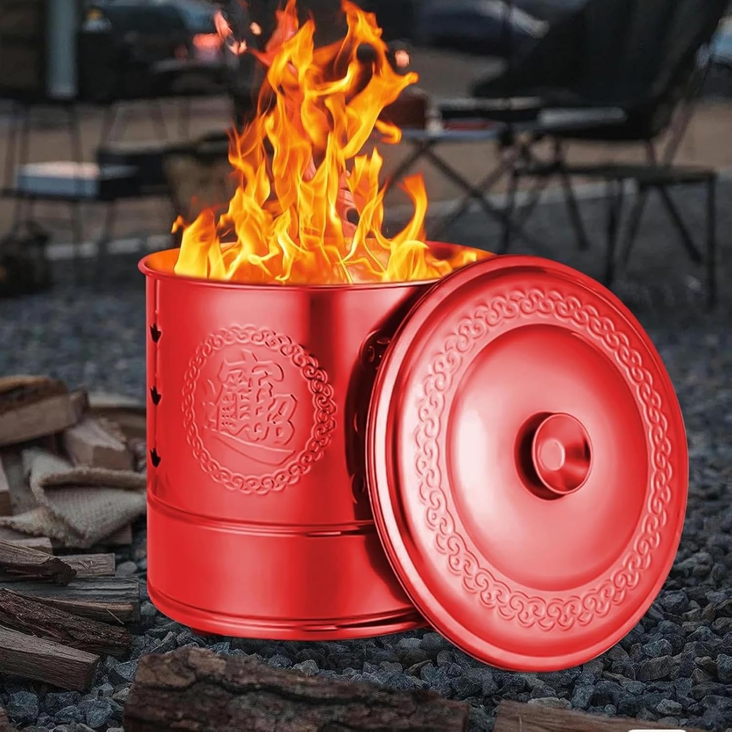 Paper Burning Bin, Stainless Steel Outdoor Smokeless Burn Barre, Carry Handle Attached, Yard Waste Incinerator Fire Pit Bin for Outside(52cm)