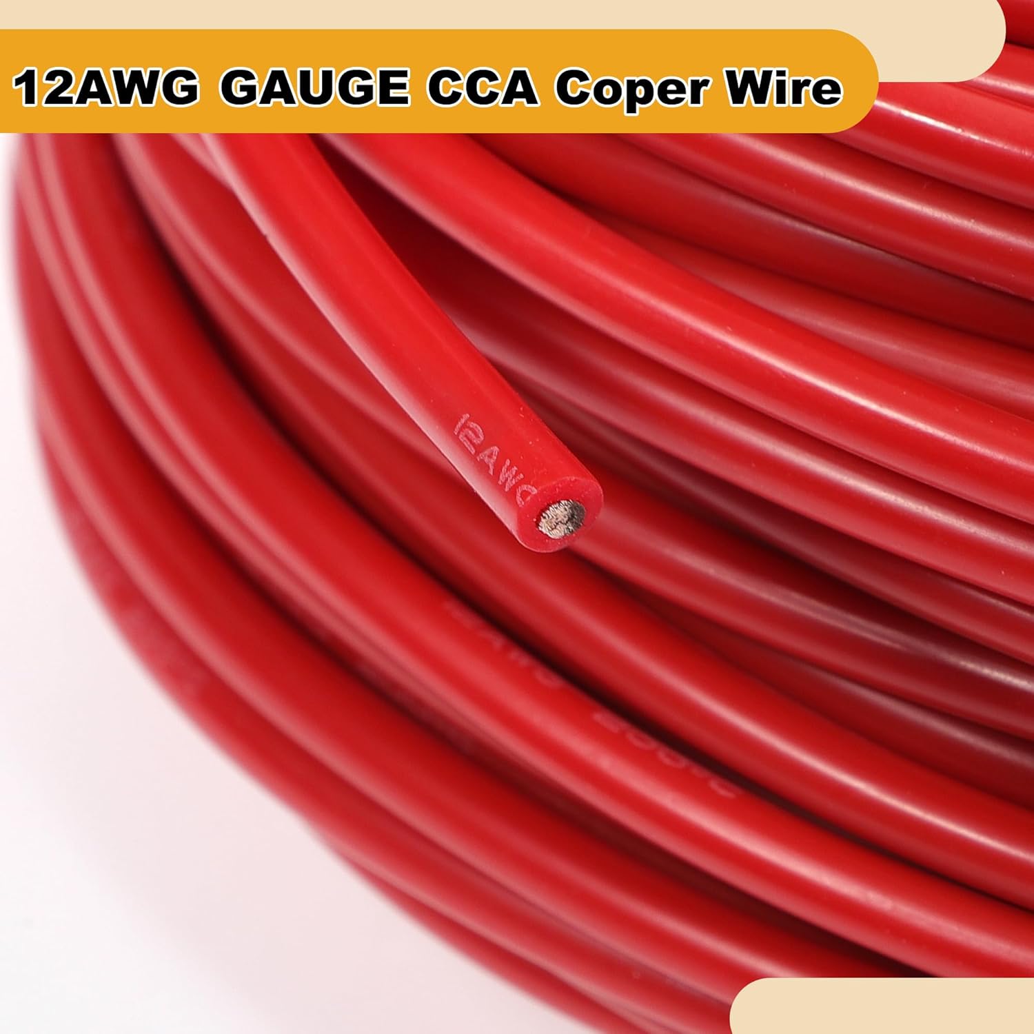 1 Pcs 12AWG Universal Ground Wire Car Radio, Automotive, Car Speakers Power Wire Fully Insulated& Soft Touch Jacket TC Red 499FT