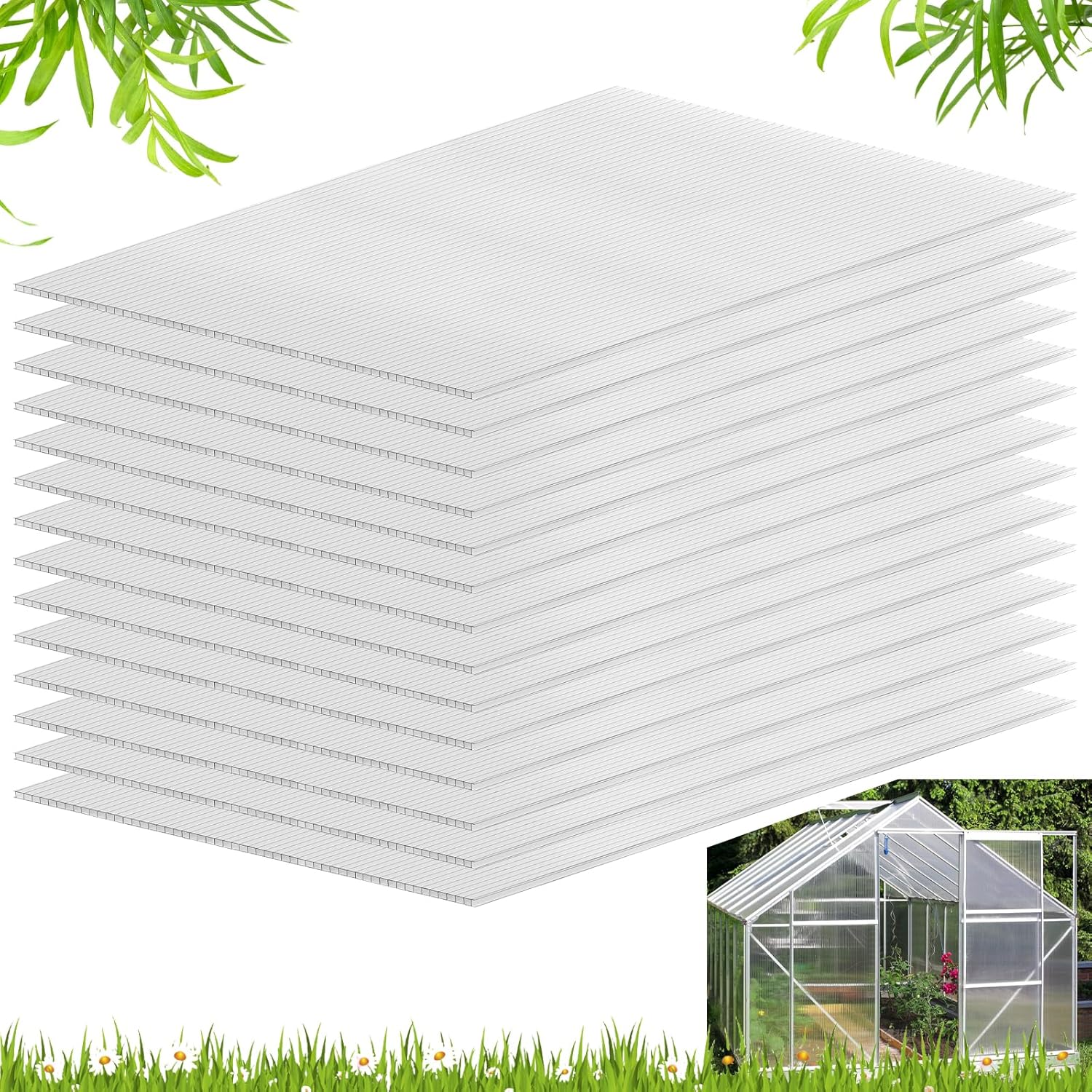 Polycarbonate Greenhouse Panels, Twin-Wall Polycarbonates Sheet, Clear Polycarbonate Panels for Greenhouse,Outdoor Garden, Plant Stand Roof (47.2''H x 23.6''W x 0.24''T, 14)