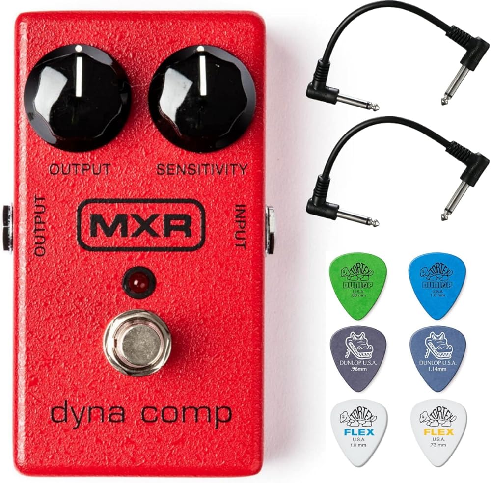 Briskdrop MXR M102 Dyna Comp Compressor Pedal Bundle with 2 Patch Cables and 6 Dunlop Picks
