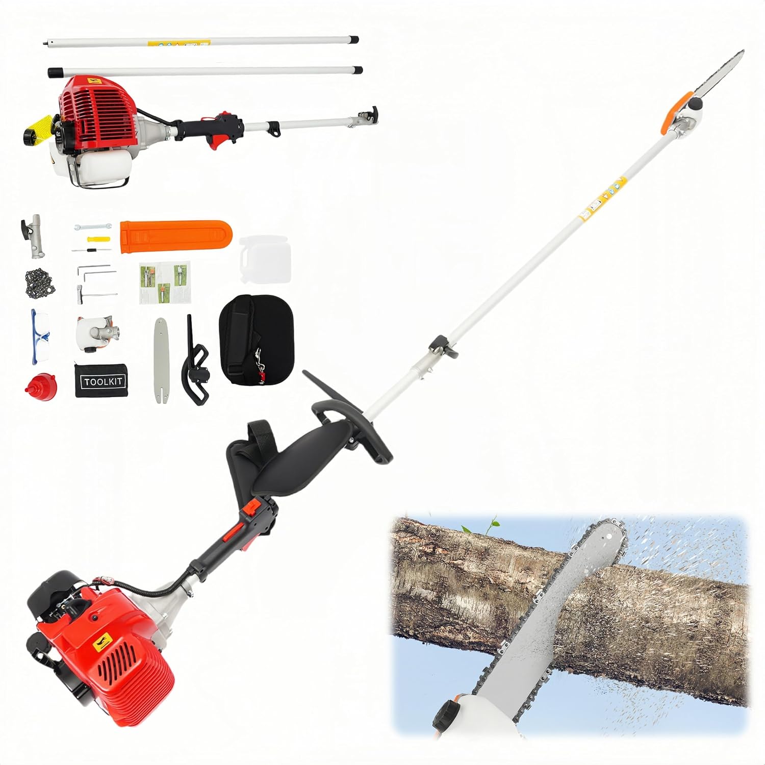 43CC Gas Powered Pole Saw 2-Stroke 1.25KW Gas Pruning Pole Saw Retractable Long Pole Tree Branch Pruner with Air-Cooled Engine 7.87-11.48ft Long Extension for Home, Gardens, Parks