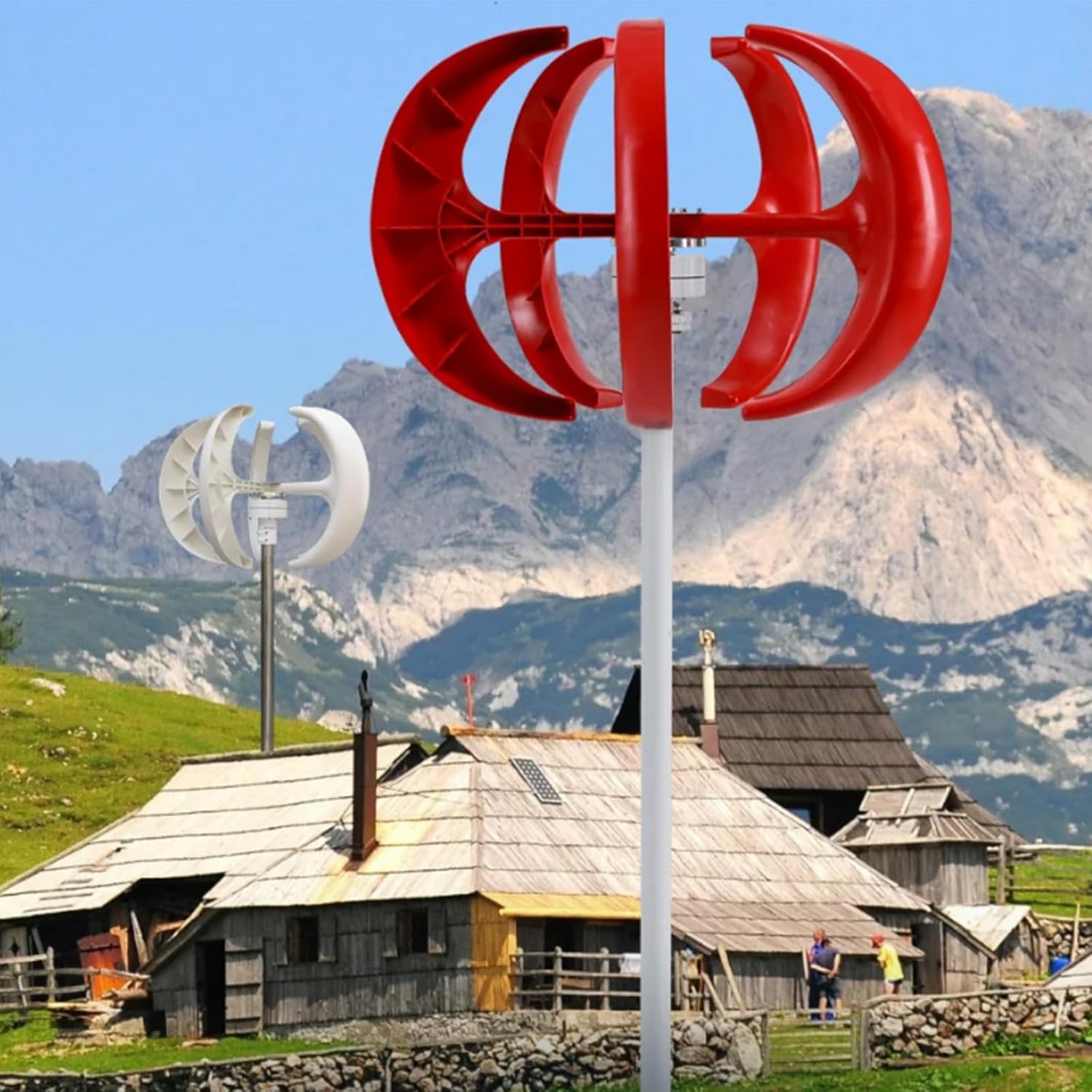 12V-220V Wind Turbine Generator,12000W 5 Blade 3 Phase AC Permanent Magnet Generator Wind Turbine Kit for Farm Power Generation (Red)