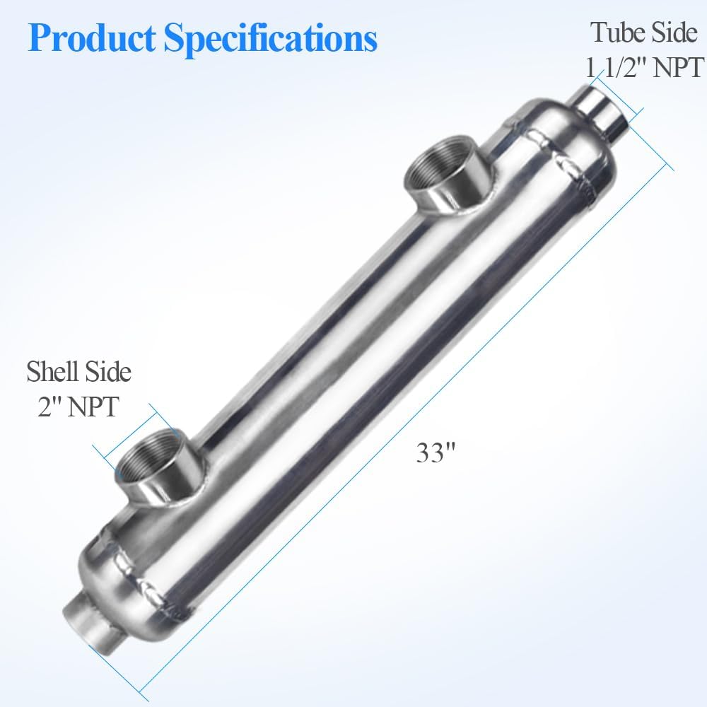 AB Pool Heat Exchanger: 360 kBtu Stainless Steel 316L Opposite Ports 2