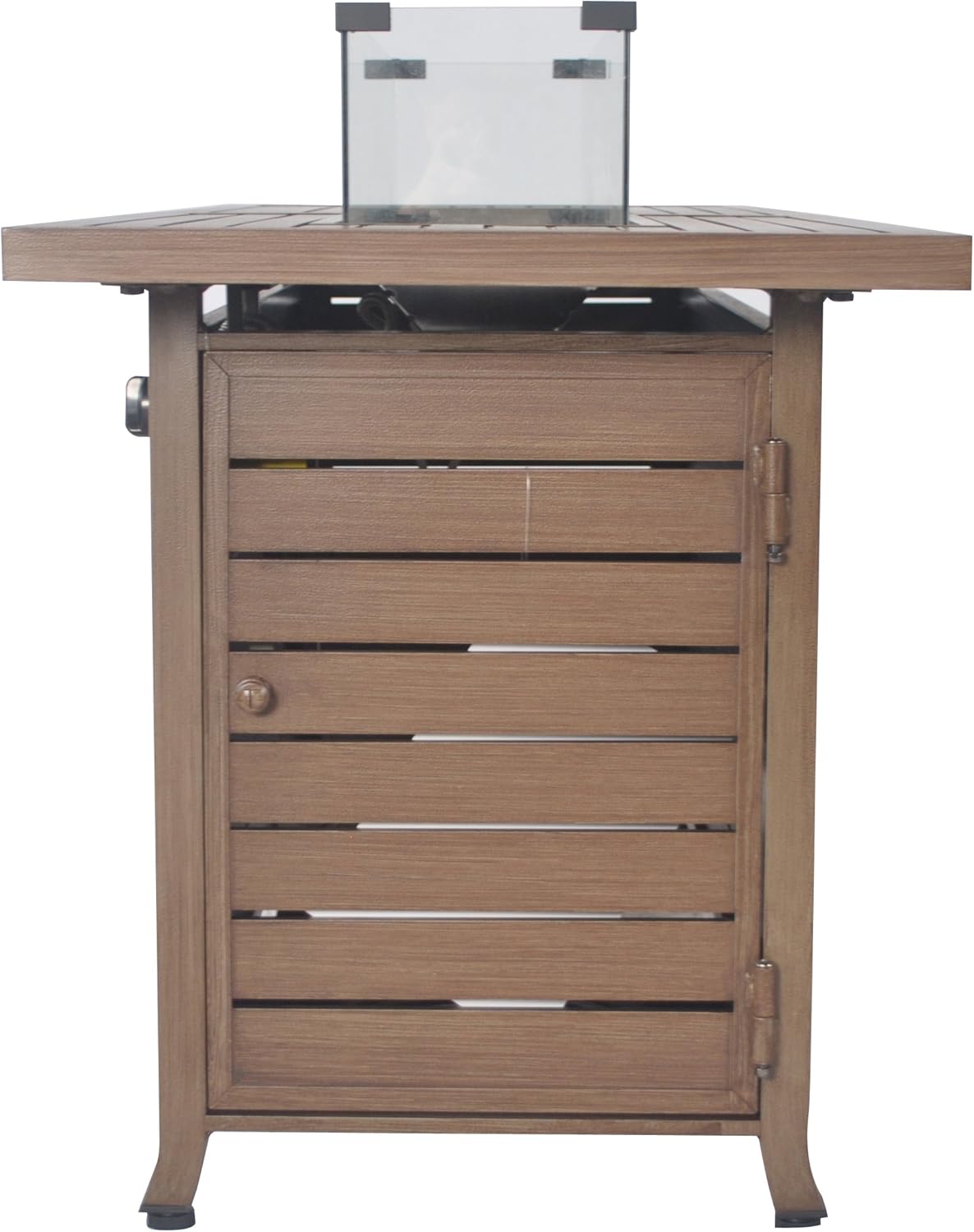 Legacy Heating 59 in. x 21 in. Rectangle Extruded Steel Propane Fire Table with Wind Glass, Cover and Lid-Natural Wood Look CDFP-S-Cbwood