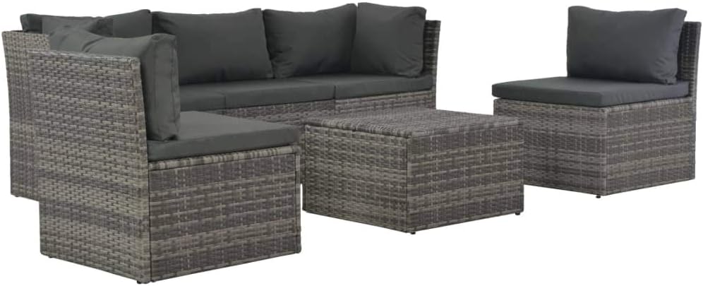 4 Piece Patio Lounge Set with Cushions Poly Rattan Gray,Stylish Poly Rattan Lounge Set for Outdoor Relaxation and Comfort Patio Furniture & Accessories, Outdoor Seating