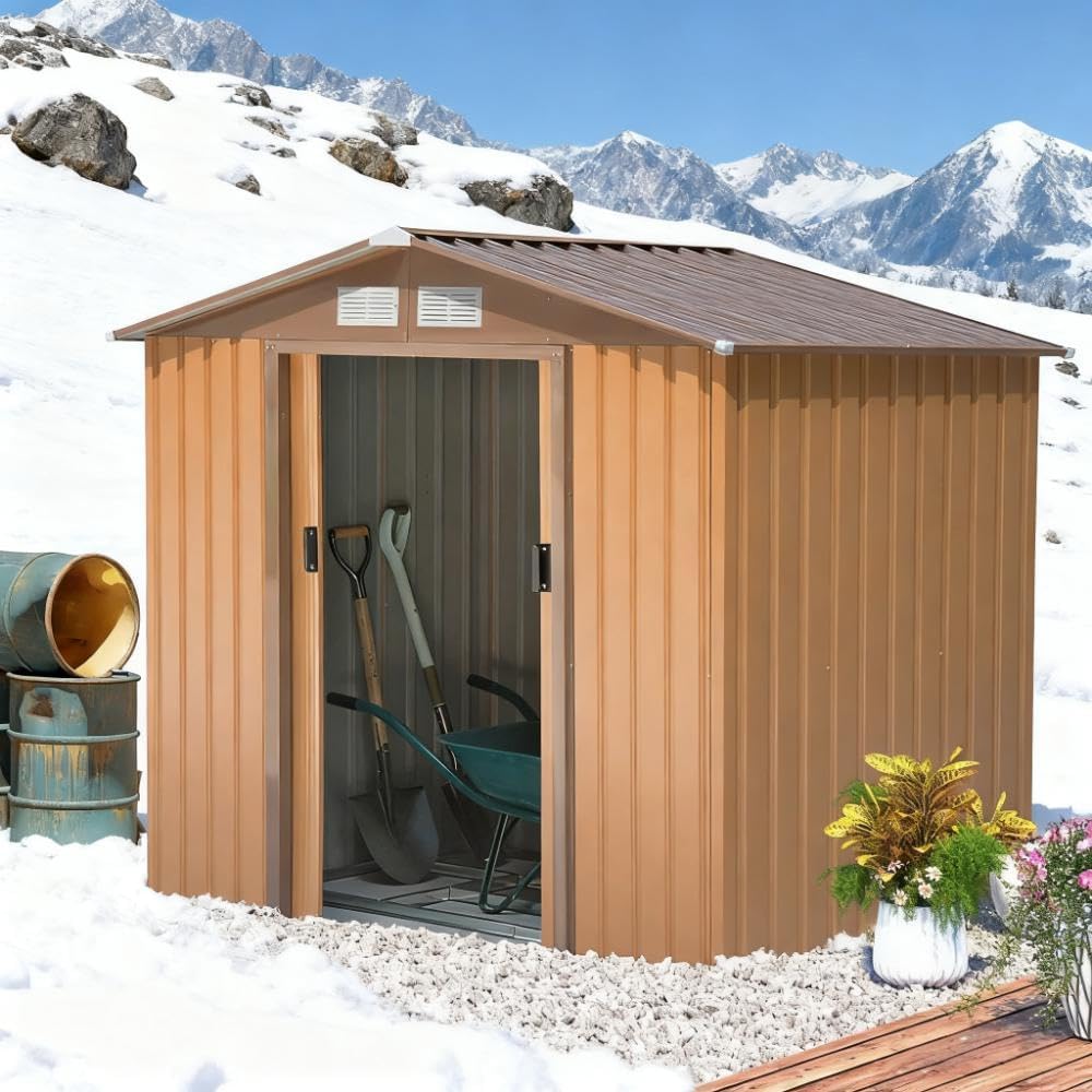 Outdoor Storage Shed Waterproof Metal Garden Tool Bike Sheds Kit Lean to Backyard Storage Building Cabinet House,Yellow