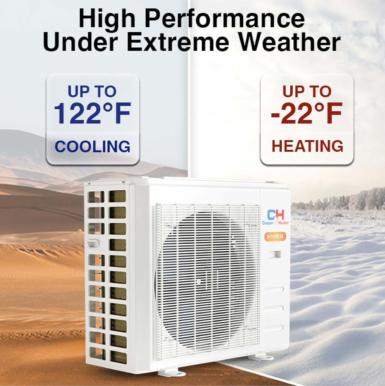 Cooper & Hunter 9,000 BTU 230V Hyper Heat Ductless Mini Split Air Conditioner & Heat Pump – 26 SEER2 Inverter System – Heats Down to -22F – Includes 16FT Installation Kit – Midnight Black