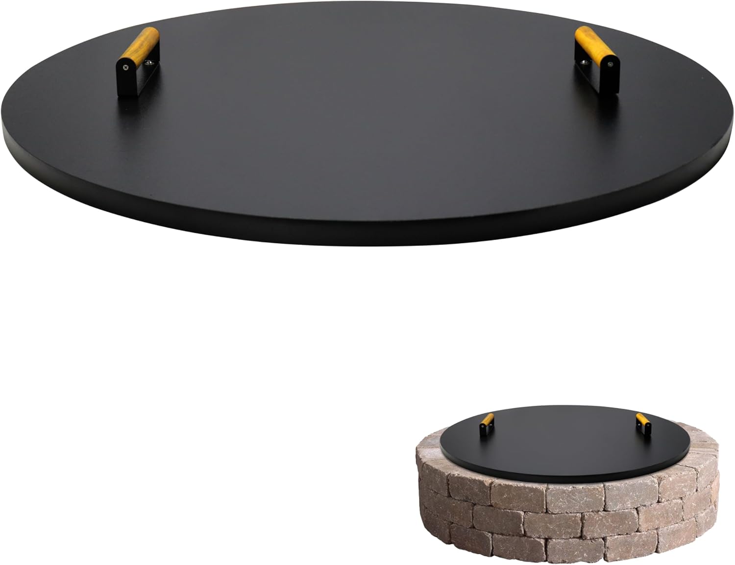 Simond Store Fire Pit Cover Round, Snuffer Lid Ring Steel 36” inch Diameter, Drop-in Burner Fire Pit Pan Lid- 2 mm Thickness, Grill Fire Ring Lid with Handle