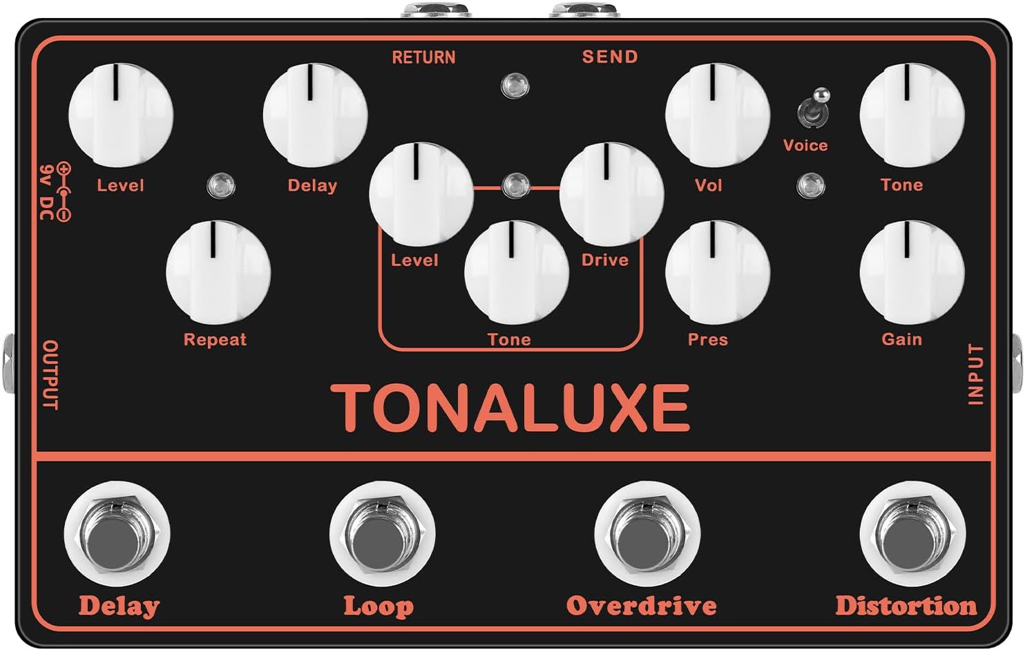 4-in-1 Music Synthesizer Guitar Effects Pedal – Distortion, Overdrive, Loop & Delay Multi-Effects Analogue for Electric Guitar, DC 9V