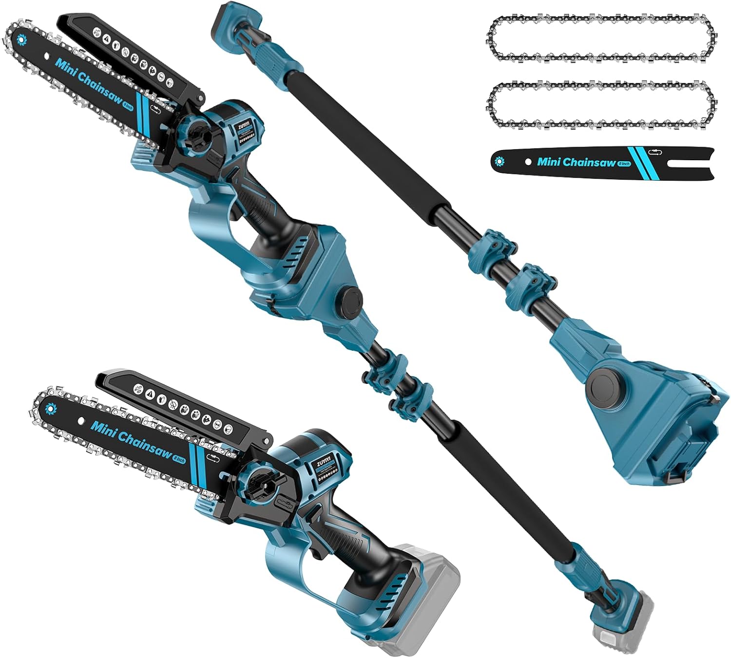 2-in-1 Cordless 8 Inch Pole Saw & Mini Chainsaw for Makita 18V Battery(NOT Included), Electric Chain Saw 15Ft Max Reach, Multi-Angle Power Chainsaw w/Pole for Tree Trimming, Wood Cutting