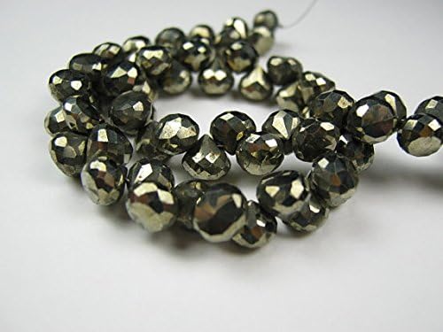 pyrite gemstone bead. semi precious gemstone faceted pyrite faceted onion briolette. 6mm 2 pair