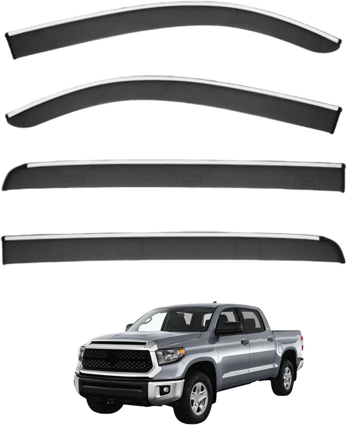 Window Deflectors for Toyota Tundra MK2-XK50 2007-2021, Sun Rain Guard Window Visors Vent Shades with Bright Stripes Car Accessories