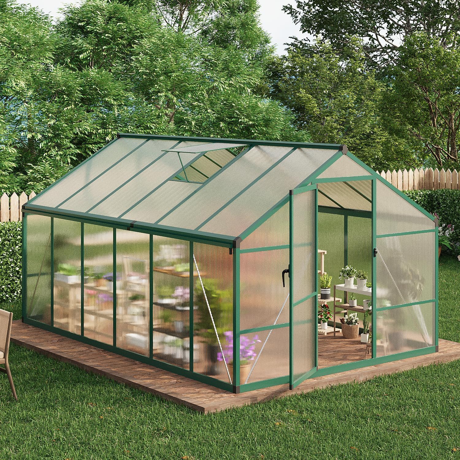 Greenhouse for Outdoors, Polycarbonate Large Walk-in Greenhouse with Quick Setup Structure and Roof Vent, Aluminum for Outside Garden Backyard