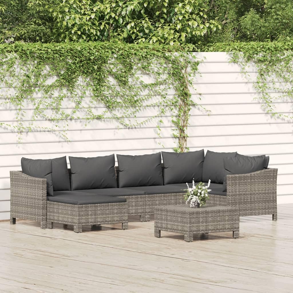 7 Piece Patio Lounge Set with Cushions Gray Poly Rattan,Elegant and, Patio Lounge Set and Style Patio Furniture Sets, Outdoor Furniture Sets