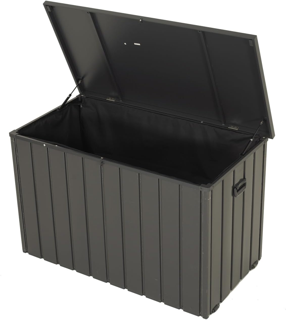 120 Gallon Lockable Metal Deck Box with Hydraulic Lift, Oxford Fabric Bag, 4 Wheels - Gray