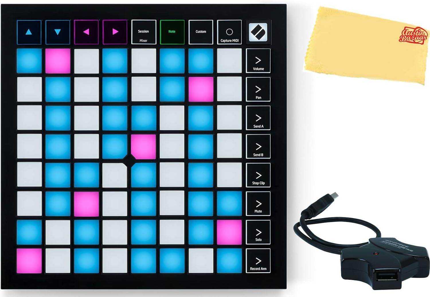 Novation Launchpad X Grid Controller Bundle with USB Hub and Austin Bazaar Polishing Cloth