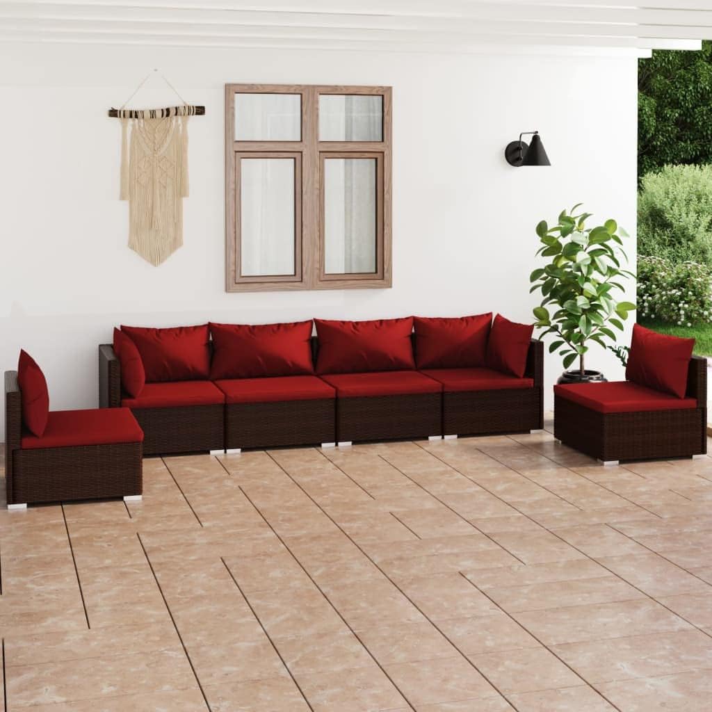 6 Piece Patio Lounge Set with Cushions Poly Rattan Brown,Premium Outdoor Patio Lounge Set: Durable and Comfortable for Relaxing Patio Furniture Sets, Outdoor Furniture Sets