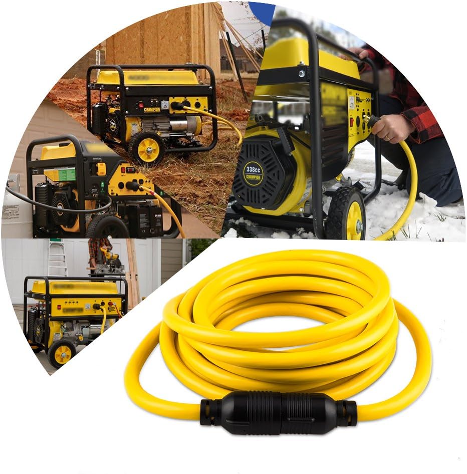 50 FEET Heavy Duty Generator Locking Power Cord NEMA L14-30P/L14-30R,4 Prong 10 Gauge SJTW Cable, 125/250V 30Amp 7500 Watts Yellow Generator Lock Extension Cord with UL Listed Yodotek