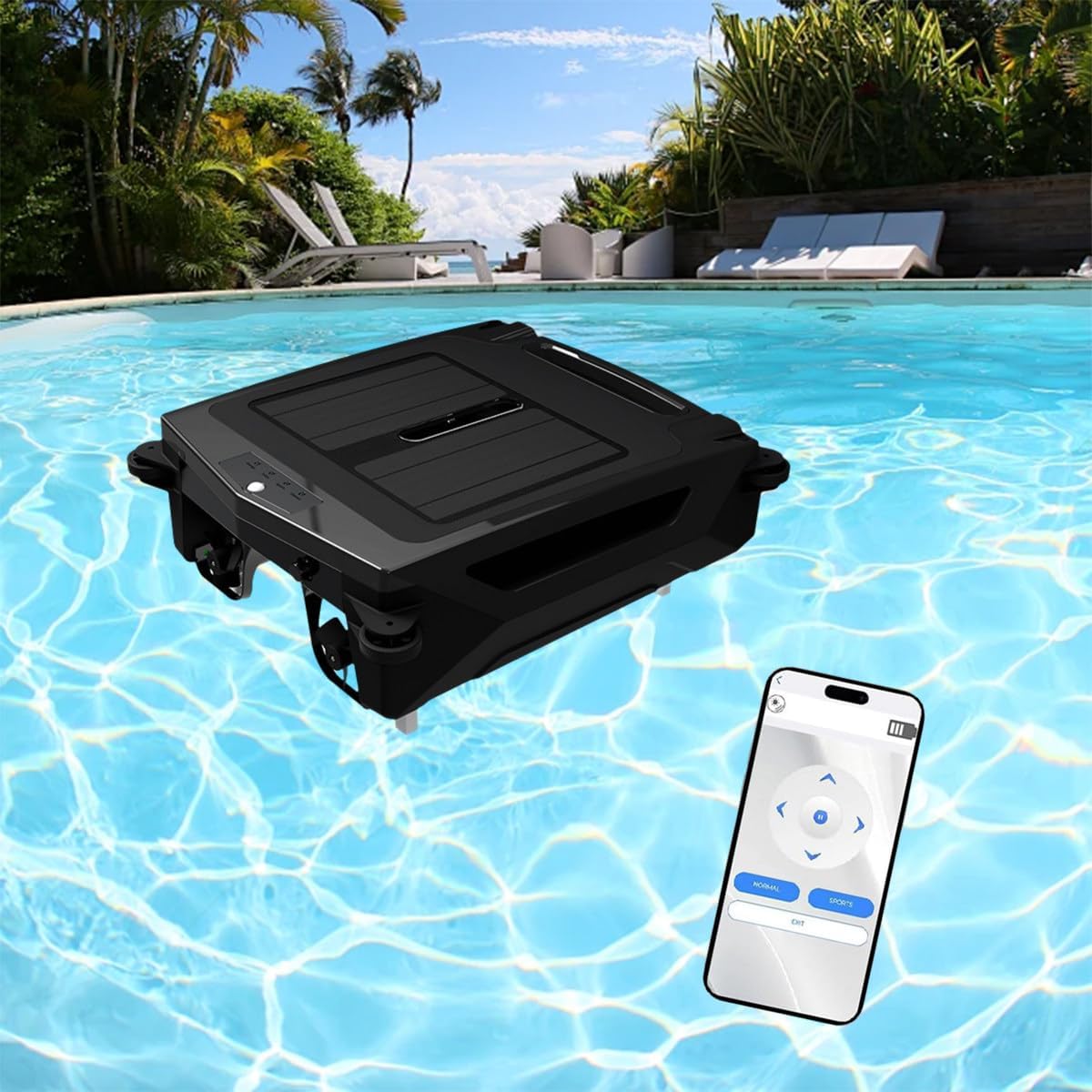 Automatic Pool Skimmer Cleaner Robot, Automatic Pool Vacuum Cleaner, Portable Pool Cleaning Robot, Smart Obstacle Avoidance, Light Indication, 2500mAh Battery, for Above Ground Pool
