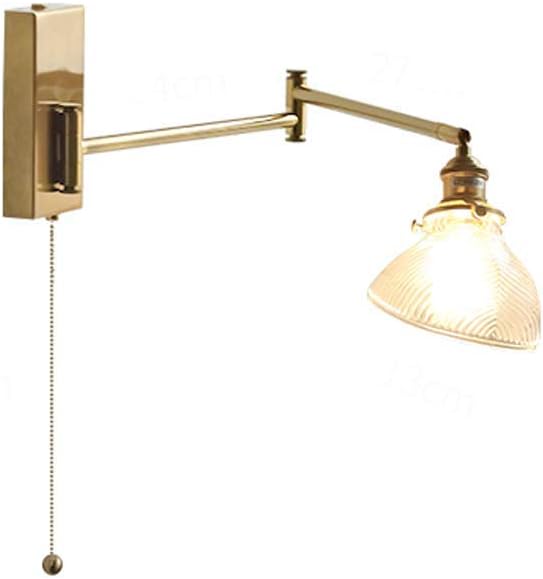 Nordic Glass Wall Lamps with Pull Line Switch Folding Telescopic Rocker Lamp Iron E27 Base Wall Light Bedside Lamp for Homestay Bedroom Desk Reading Lamp Vanity Mirror Front Lamp,A-Clear